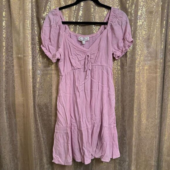 Hippie Rose Light Pink Rayon Babydoll Cottagecore Puff Sleeve Dress Med NWT - Picture 1 of 6